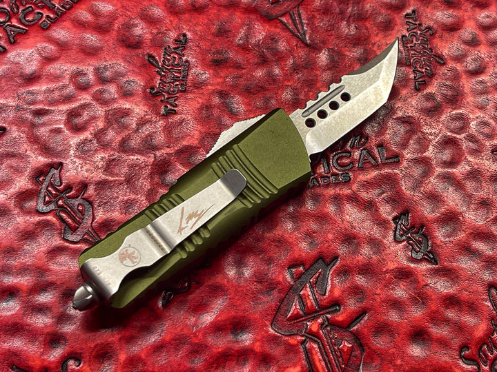 Microtech Mini Troodon Hellhound Tanto Stonewash Standard OD Green Signature Series