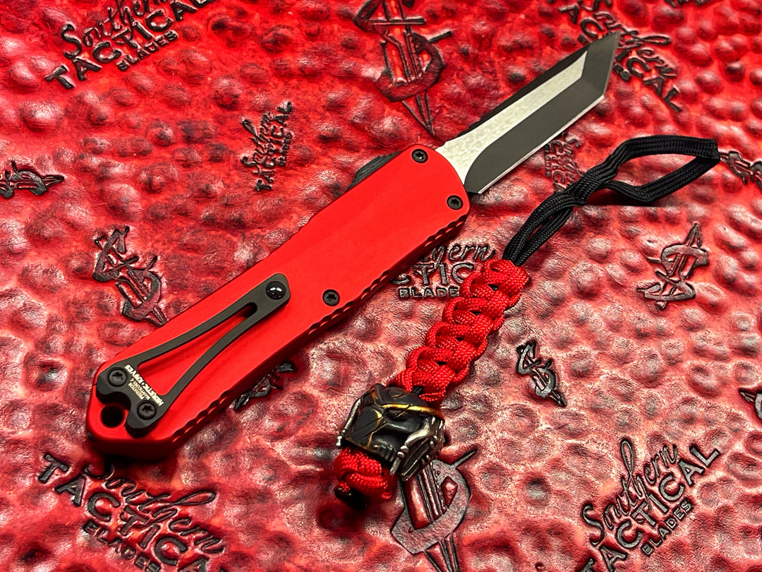 Heretic Knives Manticore E PREDATOR Themed Tanto Edge DLC, In Red with Harding Inc Silver and Copper Predator Bead