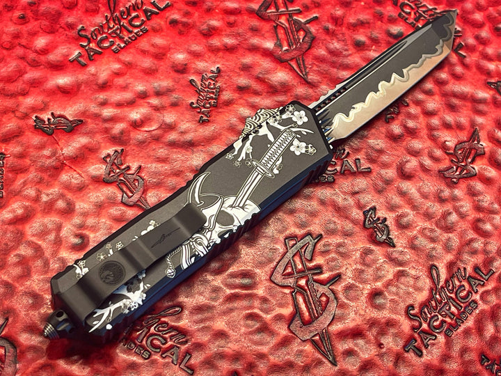 Microtech Scarab II GEN III, Tanto w Cerakote Hamon, Samurai Motif, Double Action OTF Knife