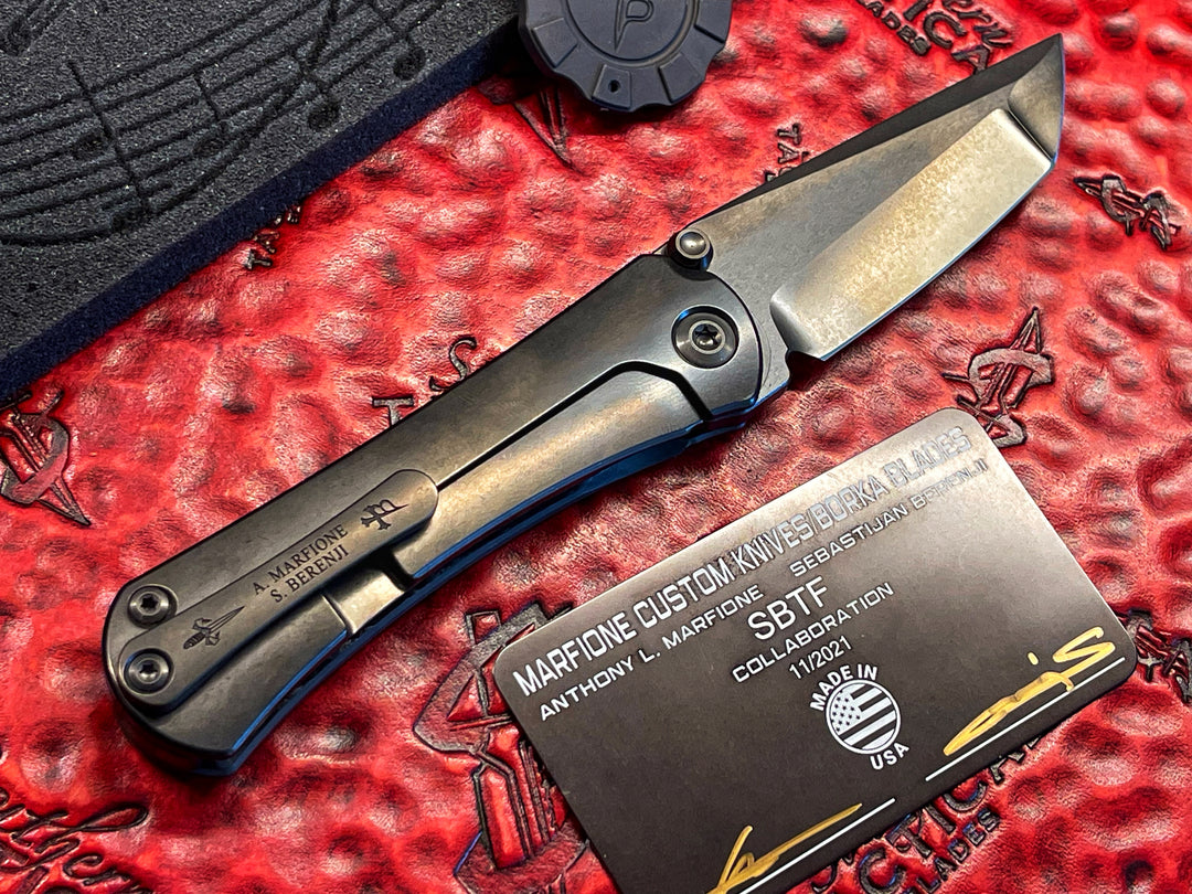 Marfione Custom Knives / Borka Blades SBTF Carboquartz DLC Set with HiTex Tritium Inlayed Chip