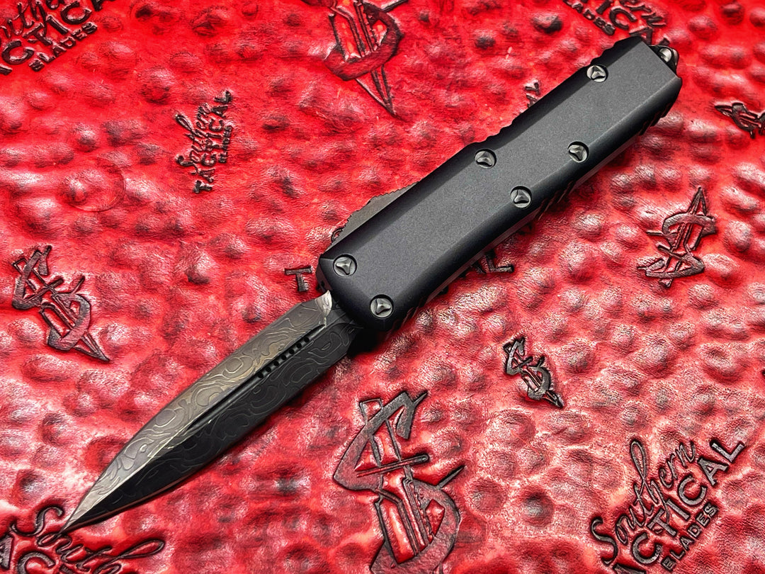 Microtech UTX-85 Double Edge, Damascus DLC Tactical Shadow, Signature Series, Double Action OTF Knife