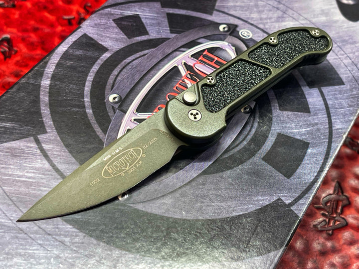 Microtech Mini UMS Single Edge, Green Plain Edge, Green Handle, Automatic OTS Knife