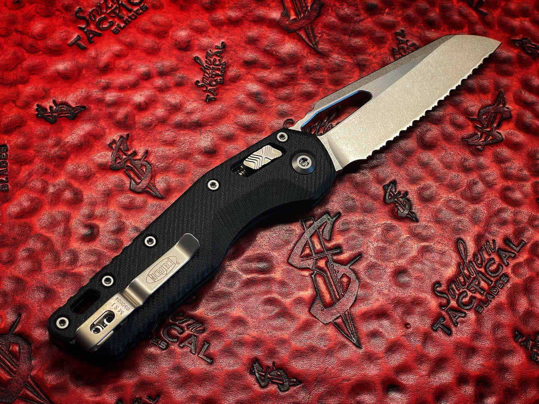 Microtech Knives MSI RAM-LOK Stonewash Full Serrated Fluted Black G10