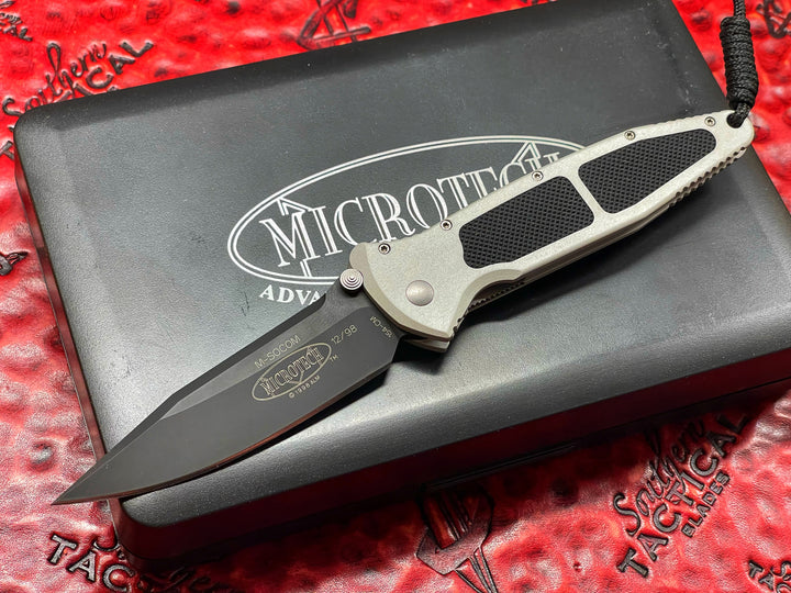 Microtech Mini Socom Manual Action, Single Edge, Clear (Silver), Black Blade Plain, Folding Knife