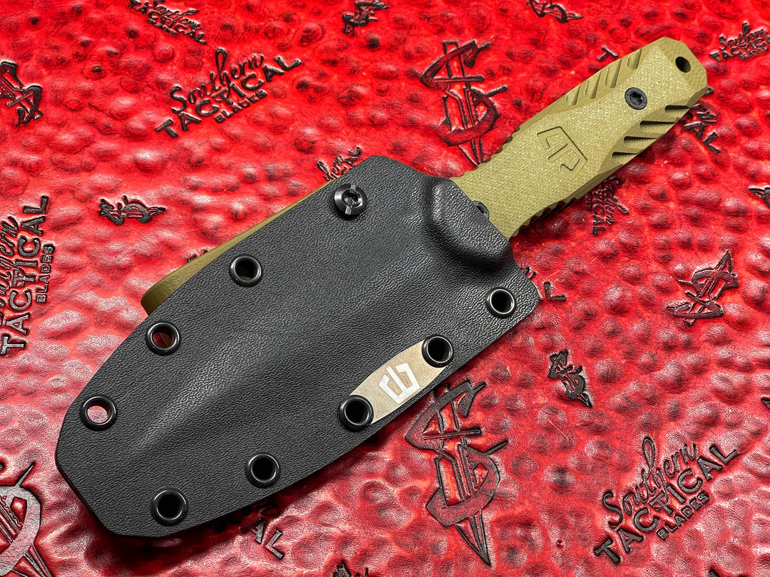 Blackside Customs P7 SDM Freddy’s Dirty Sweater Cerakote w/ Tan G10 Scales, Fixed Blade Dagger