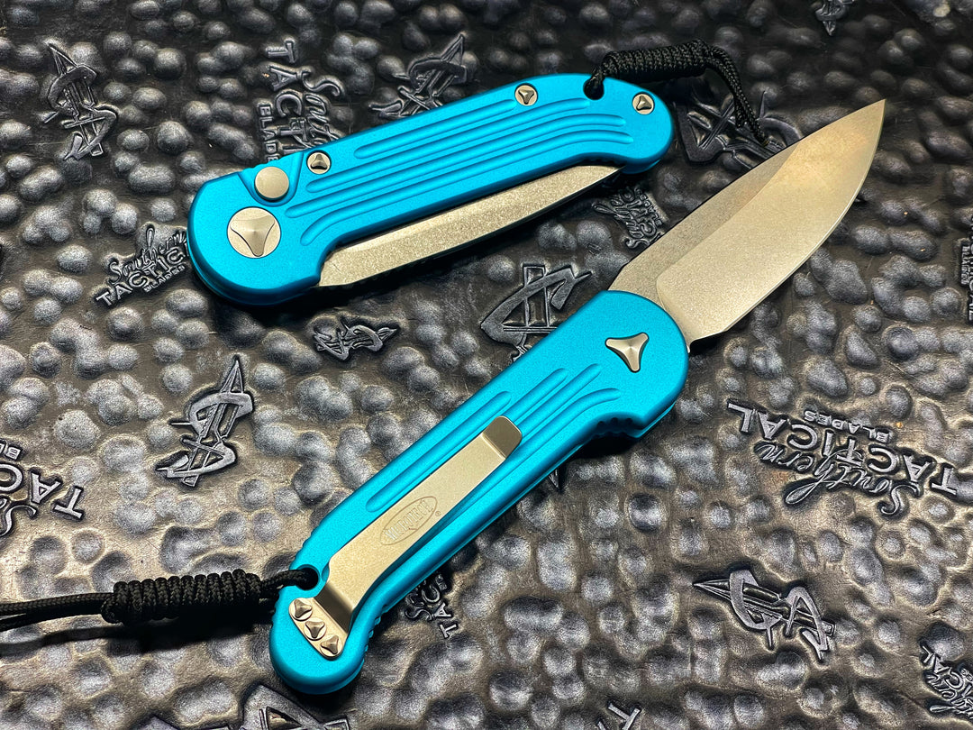 Microtech LUDT Single Edge Stonewash Standard Turquoise automatic OTS Knife
