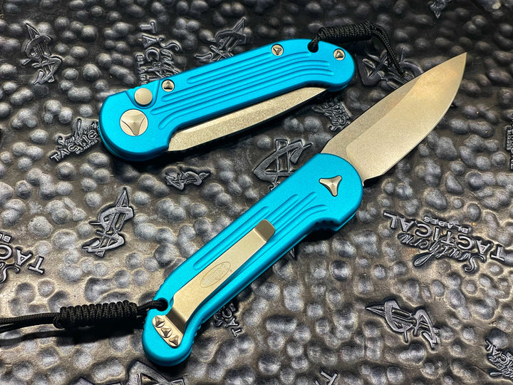 Microtech LUDT Single Edge Stonewash Standard Turquoise automatic OTS Knife