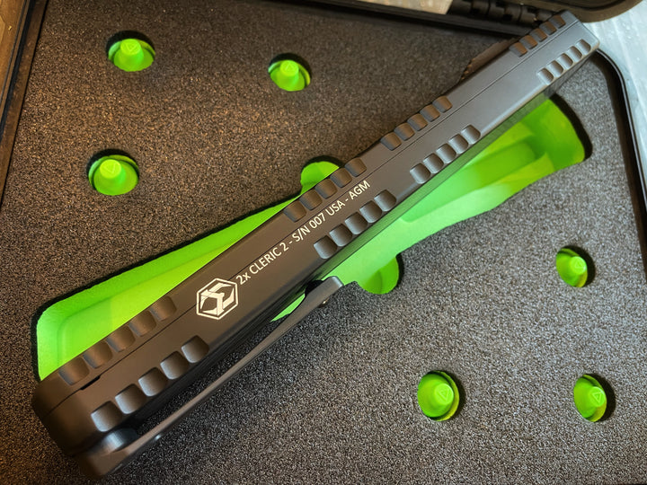 Heretic Knives 2X Cleric 2, Double Edge, DLC, Carbon Fiber Inlay, Serial #007