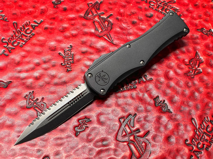 Microtech Hera Double Edge DLC Full Serrated Shadow Signature Series, Double Action OTF Knife