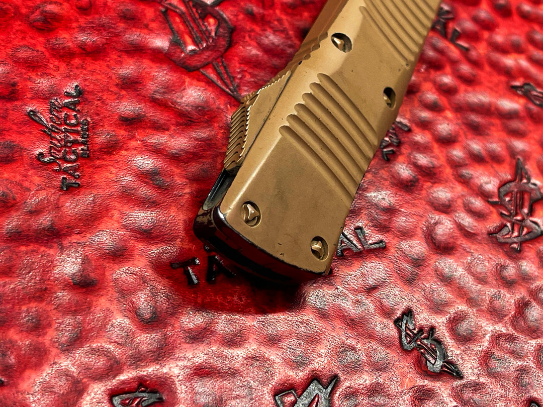 Marfione Custom/Microtech Knives Combat Troodon, Double Edge, 3/4 Serrations, Coyote Tan Cerakote, 1 of 2