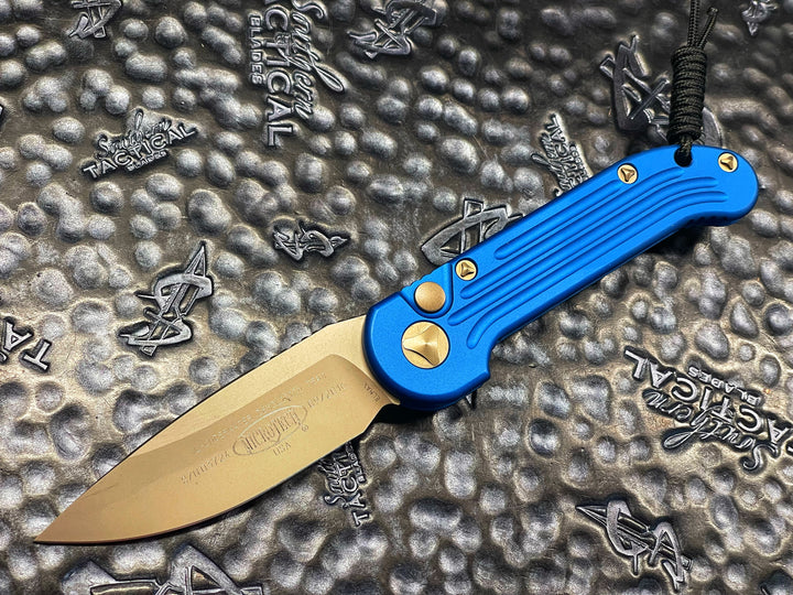 Microtech LUDT Single Edge Bronze Standard Blue Automatic OTS knife
