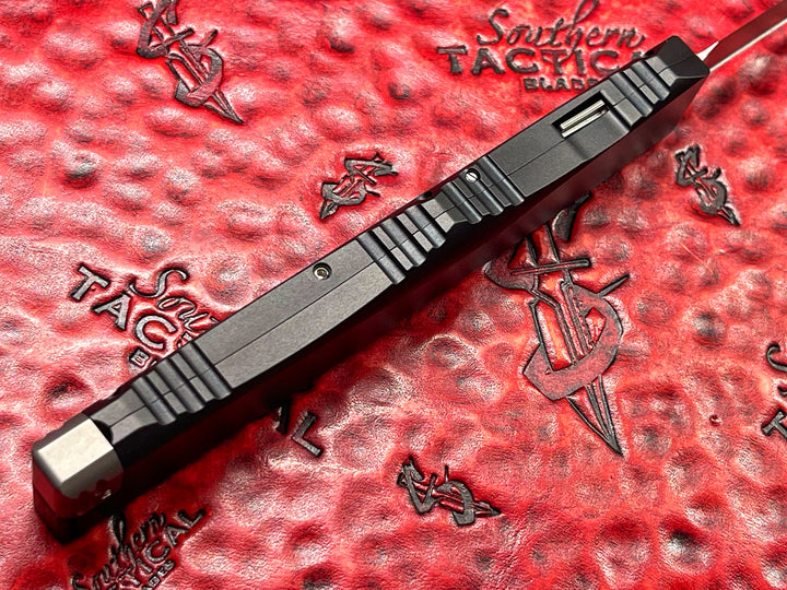 Microtech Nemesis IV, Double Edge, MARFIONE Select, Stonewash Finish, Anodized Alloy, Double Vapor Blast Stainless Accents, Single Action OTF Knife