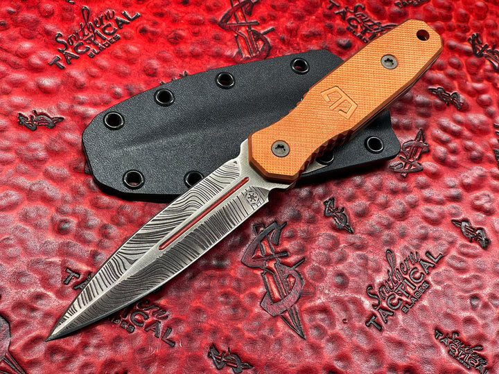 Blackside Customs P7 SDM D/E Dagger Fixed Blade Beskar Red Line Finish Copper Scales