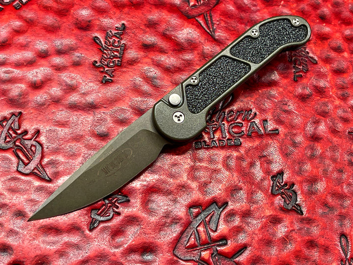 Microtech Mini UMS Single Edge, Green Plain Edge, Green Handle, Automatic OTS Knife