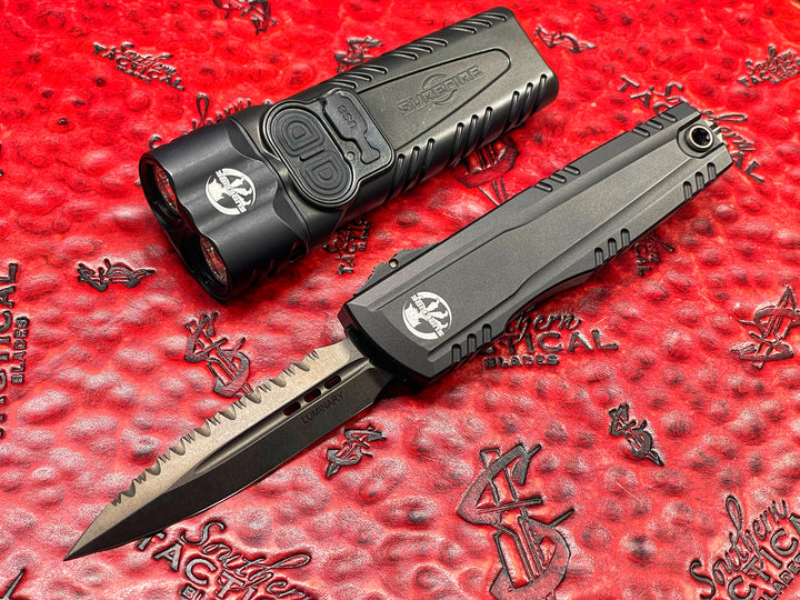 Microtech Luminary ZBP OTF DLC Full Serrated Knife Set Surefire Collab (PRE OWNED)