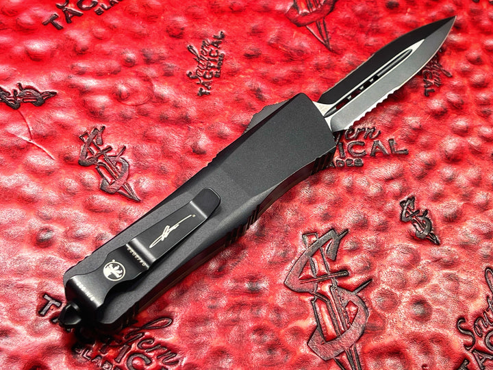 Microtech Troodon, Double Edge, Part Serrated, OD Green G10 Top, Signature Series, Double Action OTF Knife