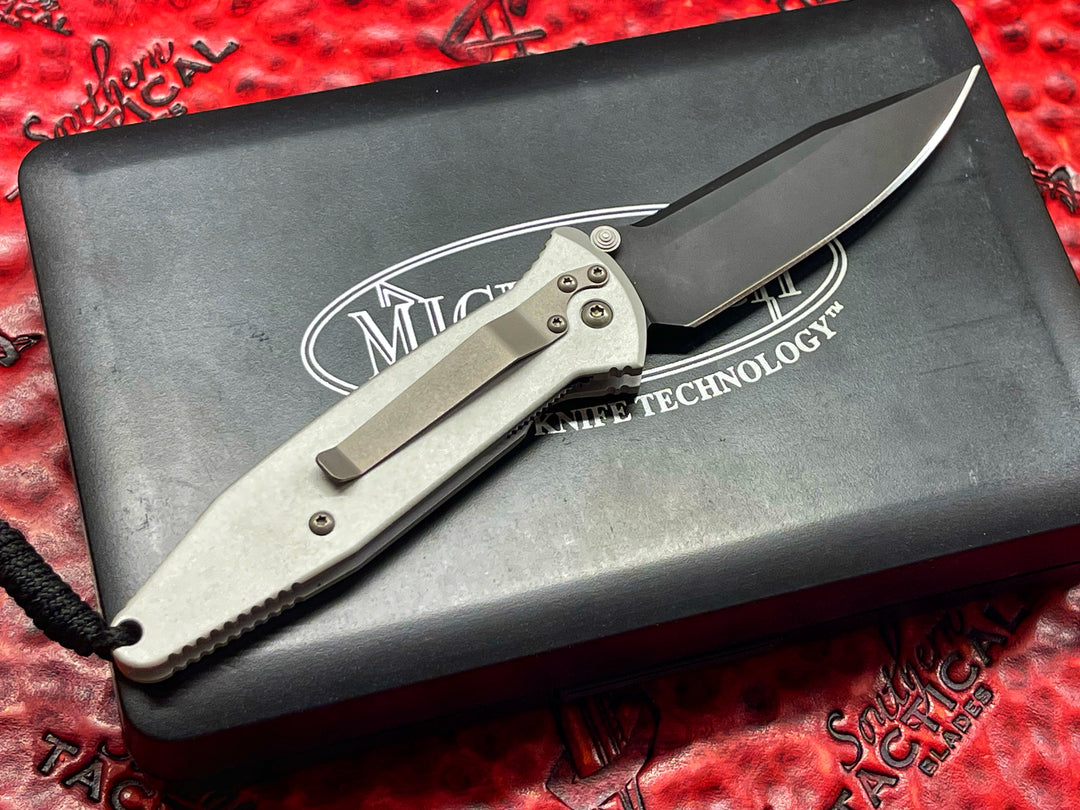 Microtech Mini Socom Manual Action, Single Edge, Clear (Silver), Black Blade Plain, Folding Knife