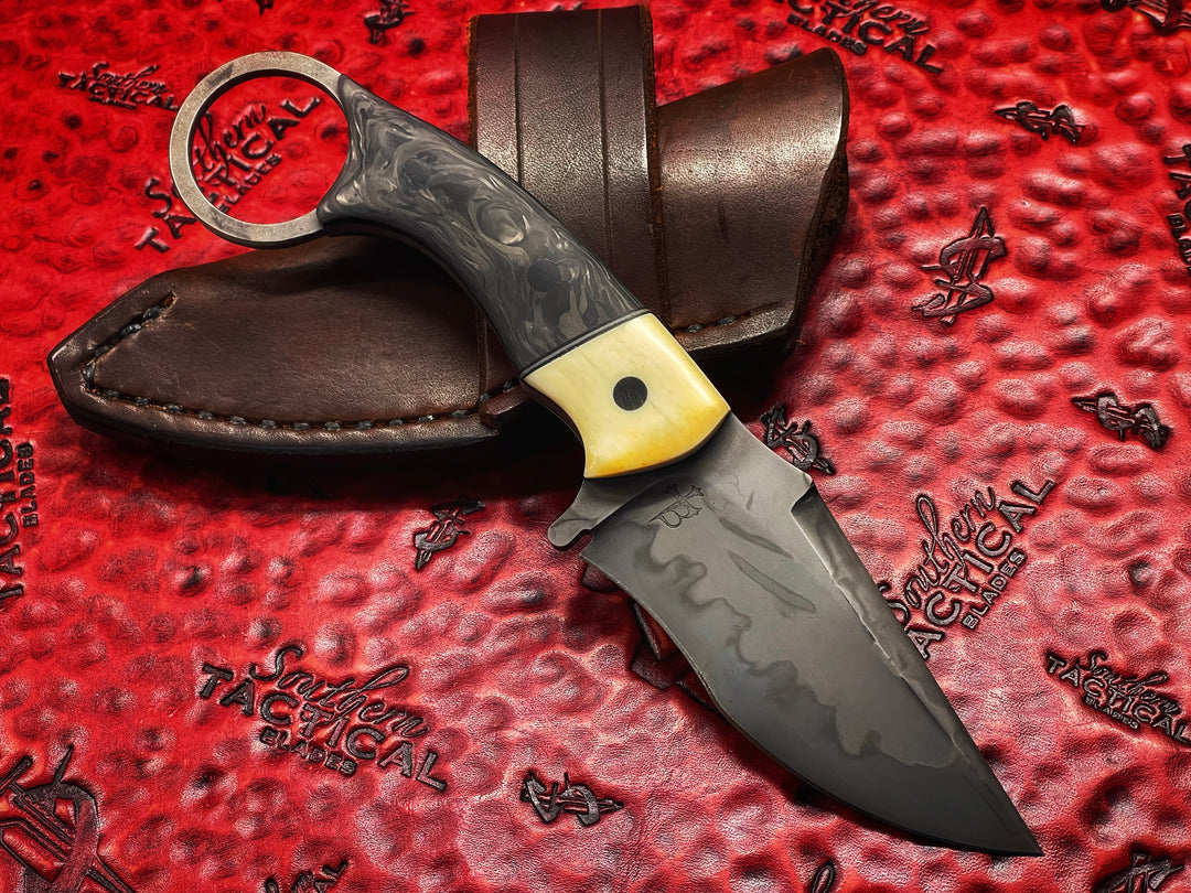 Borka Blades Ryan Weeks RSR (Ryan Sebastion Recurve) Dirt Hamon Fixed Blade, shredded Carbon fiber Scales w/ bone Bolster