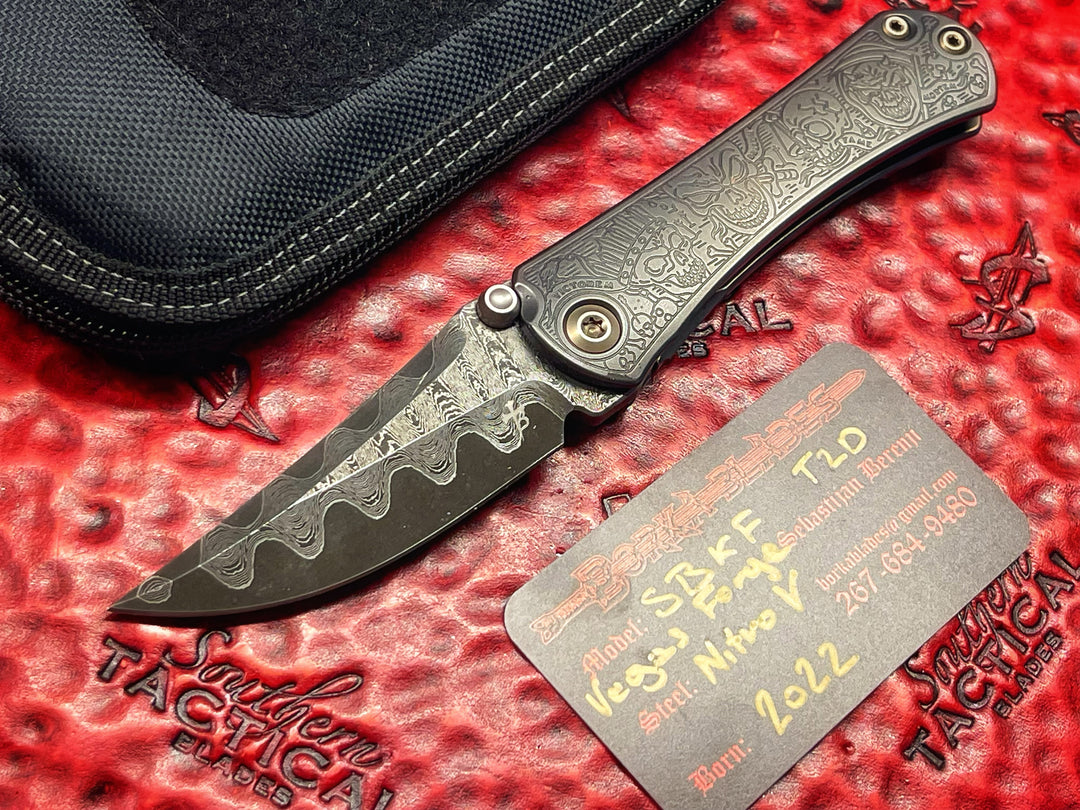 Borka Blades SBKF, Vegas Forge Nitro V Core Damascus, Ti2 Four Horsemen Titanium Scales, Manual Folding Knife