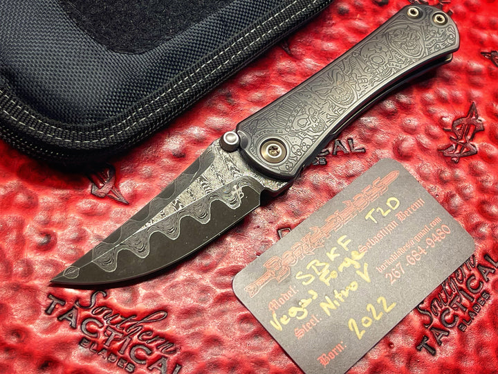 Borka Blades SBKF, Vegas Forge Nitro V Core Damascus, Ti2 Four Horsemen Titanium Scales, Manual Folding Knife