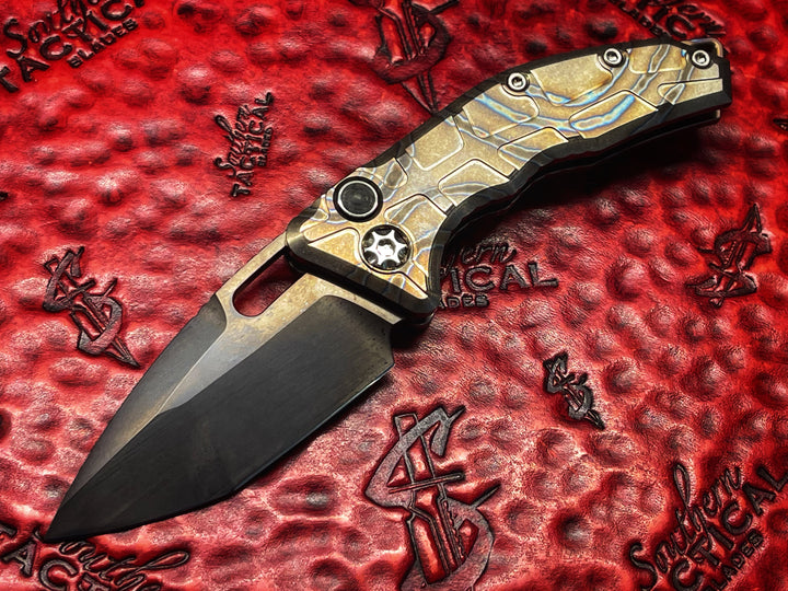 Heretic Knives Martyr Auto, DLC Blade, LSCF Button, Blazed Titanium Scales, Automatic OTS Knife