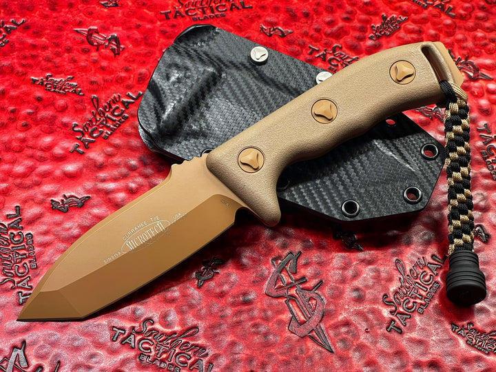 Microtech Currahee Fixed Blade Knife Tanto Edge Tan Standard