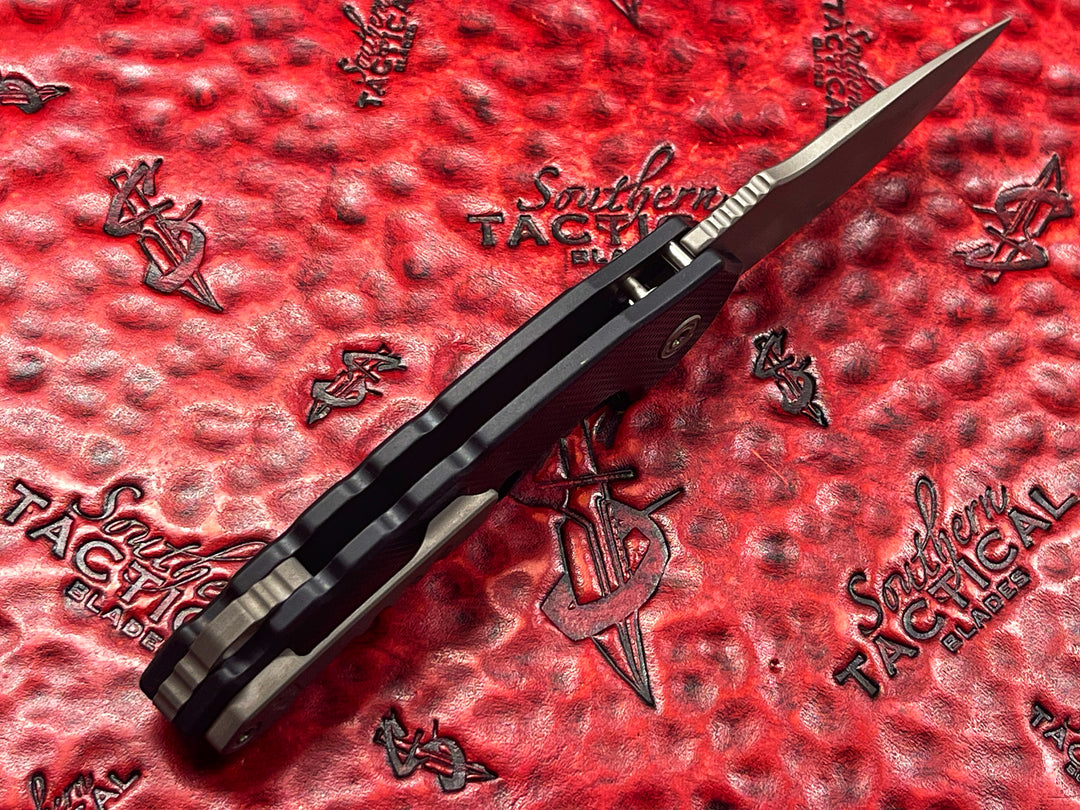 Blackside Customs Bad Idea OTS Automatic Folding Knife, Grey Matter Magnacut Blade, Black Anodized Aluminum