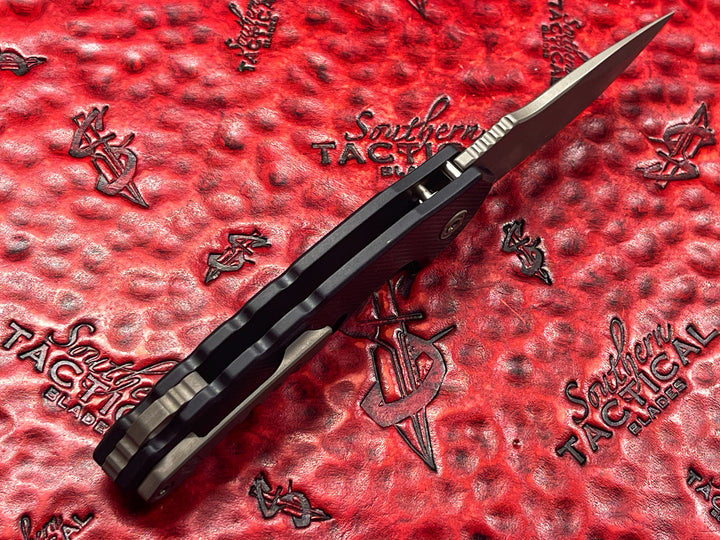 Blackside Customs Bad Idea OTS Automatic Folding Knife, Grey Matter Magnacut Blade, Black Anodized Aluminum