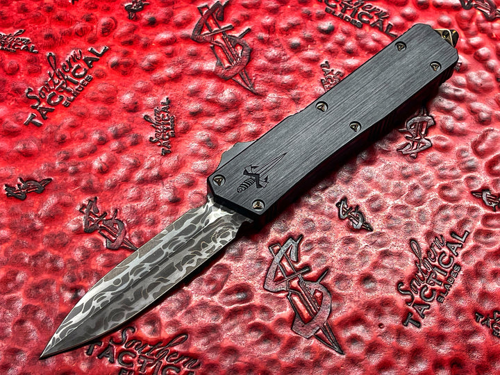 Marfione Custom Scarab II Double Edge Spike Grind, Vines and Rose Damascus, Bronzed Ring Ti Accents
