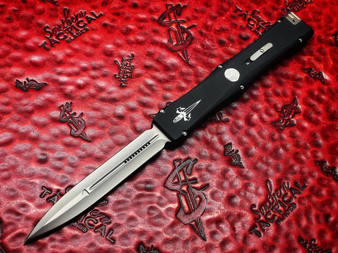 MARFIONE Custom Knives Vintage Nemesis IV, Hand Ground Bead Blast Double Edge Standard, Aluminum Chassis, Single Action OTF