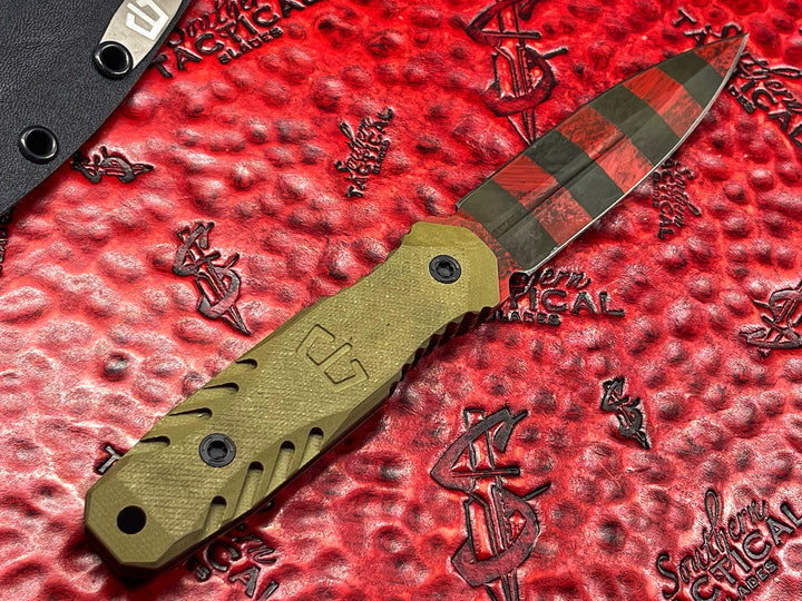 Blackside Customs P7 SDM Freddy’s Dirty Sweater Cerakote w/ Tan G10 Scales, Fixed Blade Dagger