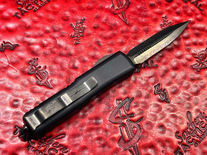 Microtech UTX-85 Double Edge, Damascus DLC Tactical Shadow, Signature Series, Double Action OTF Knife