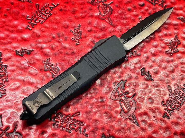 Microtech Combat Troodon, Double Edge, Full Serrated DLC Tactical Shadow, Double Action OTF Knife Serial #002