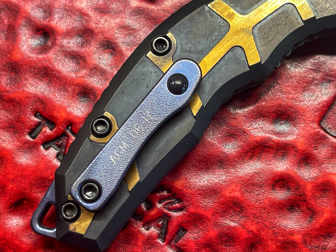 Heretic Knives Martyr Recurve Manual, Double Clade Steel, Blued High Polish, DLC Brass Scale, Folding knife