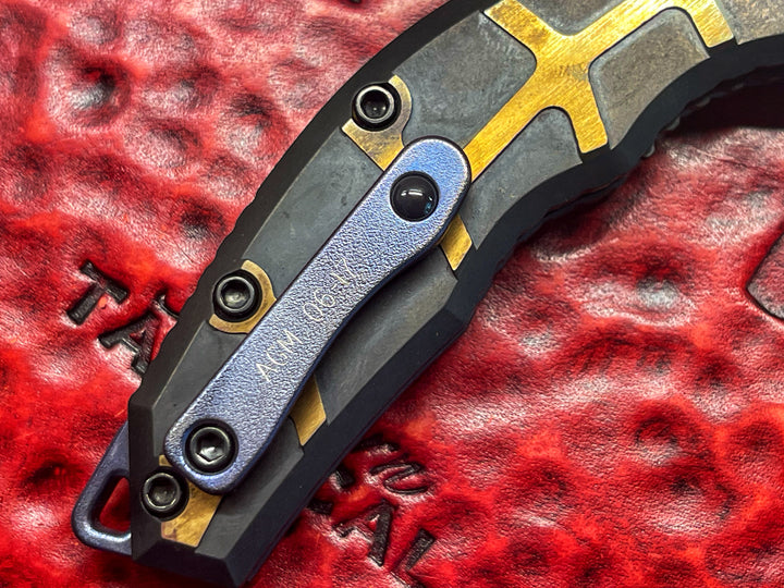 Heretic Knives Martyr Recurve Manual, Double Clade Steel, Blued High Polish, DLC Brass Scale, Folding knife