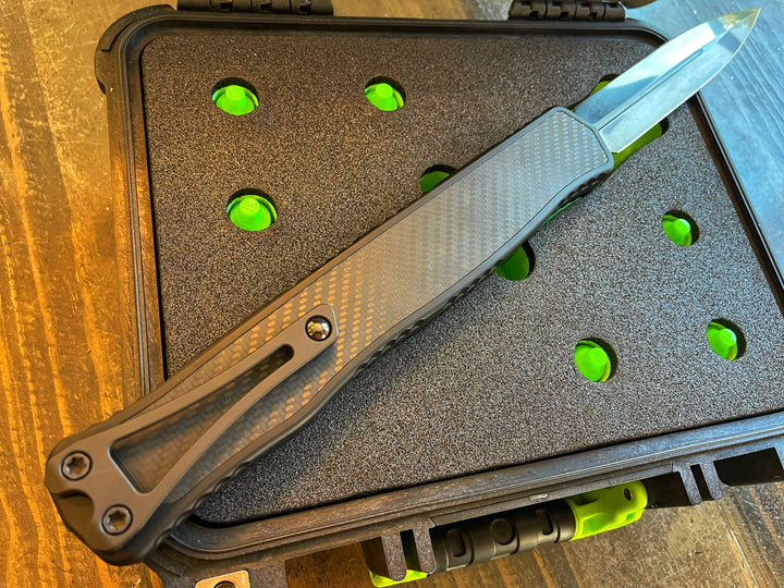 Heretic Knives 2X Cleric 2, Double Edge, DLC, Carbon Fiber Inlay, Serial #007