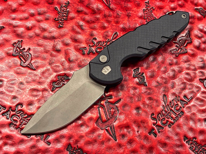 Blackside Customs Bad Idea OTS Automatic Folding Knife, Grey Matter Magnacut Blade, Black Anodized Aluminum