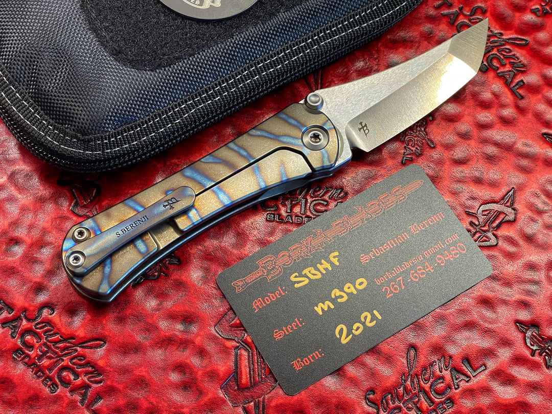 Borka Blades SBHF Custom Knife with Satin Chisel Tanto Flamed Handles