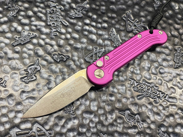Microtech LUDT Single Edge Stonewash Standard Violet Single action automatic OTS Knife