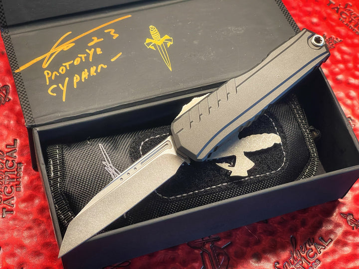 MARFIONE Custom Cypher Gen II Prototype, Stonewash Single Edge, Double Action OTF Knife