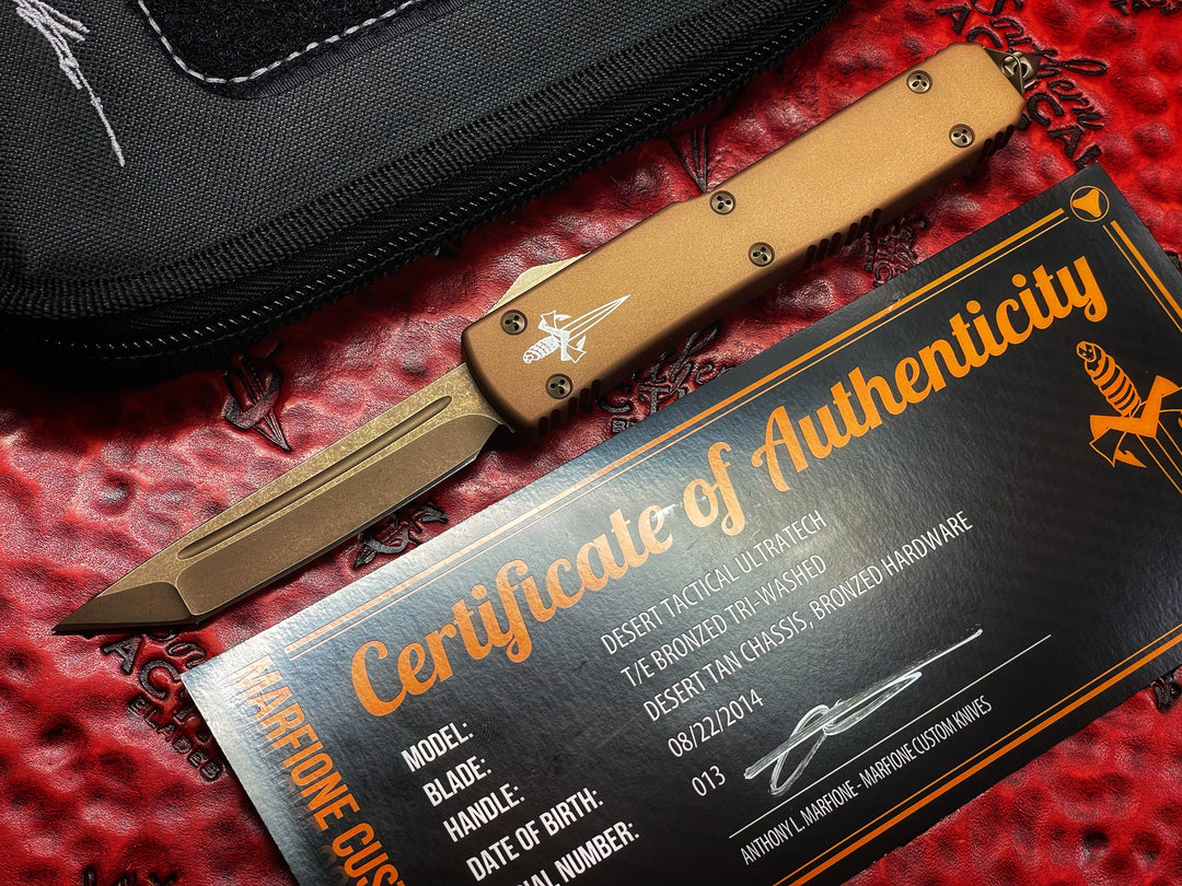 MARFIONE custom ULTRATECH Tanto Edge Star Grind, Desert Tactical edition, Bronzed Tri-wash, Bronzed Ti accents