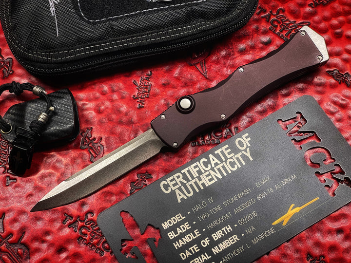 Pre-Owned Marfione Custom Knives HALO IV, Single Edge Stonewash, Hardcoat Anodized 6061-T6 Aluminum