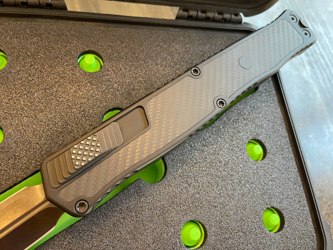 Heretic Knives 2X Cleric 2, Double Edge, DLC, Carbon Fiber Inlay, Serial #007