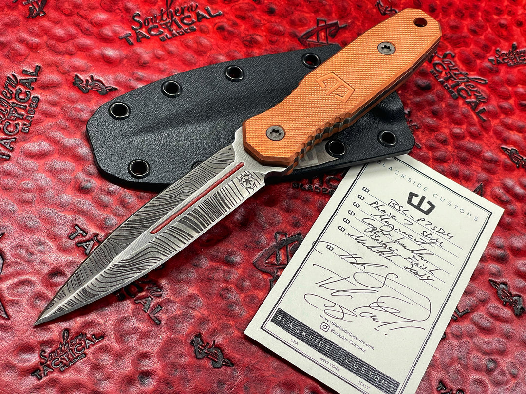 Blackside Customs P7 SDM D/E Dagger Fixed Blade Beskar Red Line Finish Copper Scales