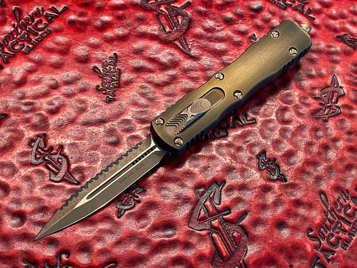 Microtech Dirac OTF D/E Full Serrated Bronze w/ Antique Bronze Cerakote Serial #097