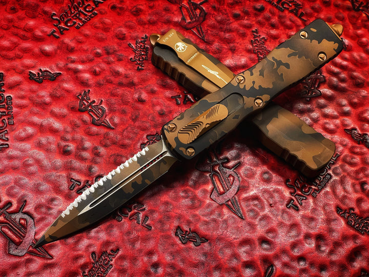 Microtech Dirac Delta Double Edge Cerakote Coyote Camo Full Serrated Signature Series