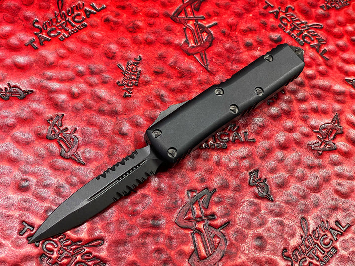 Microtech UTX85 Double Edge Part Serrated DLC Shadow Serial #006