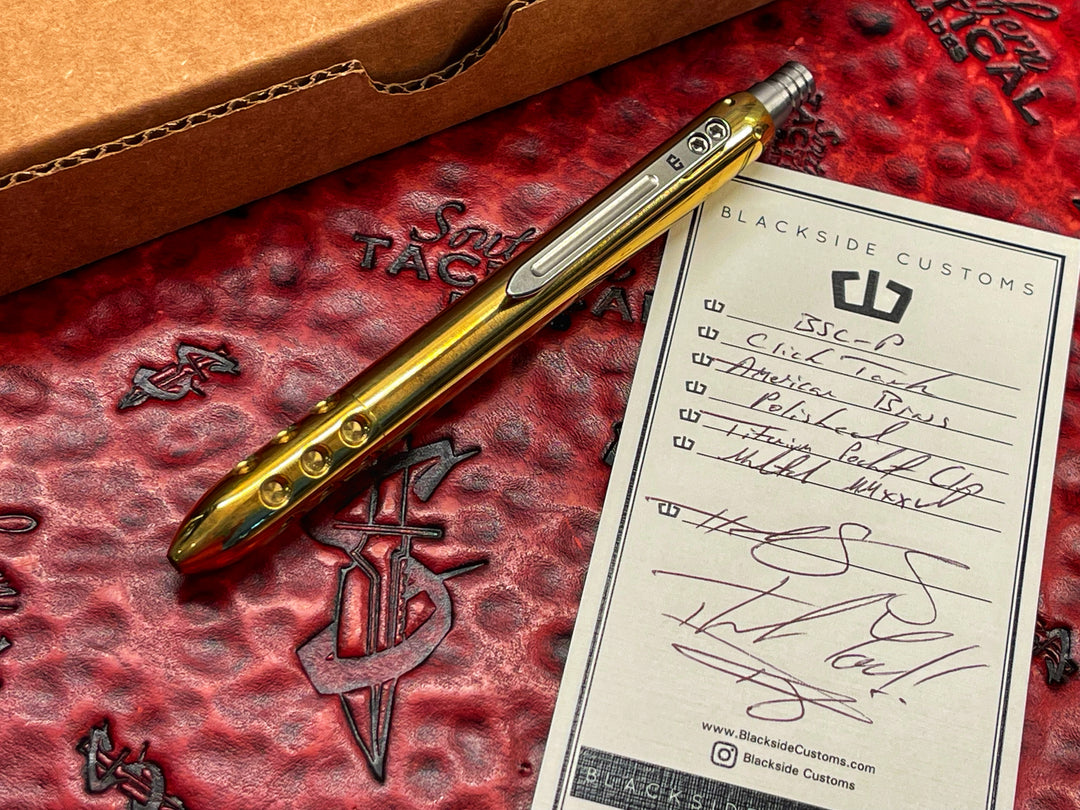 Blackside Customs Click Tank Pen, Polished American Brass