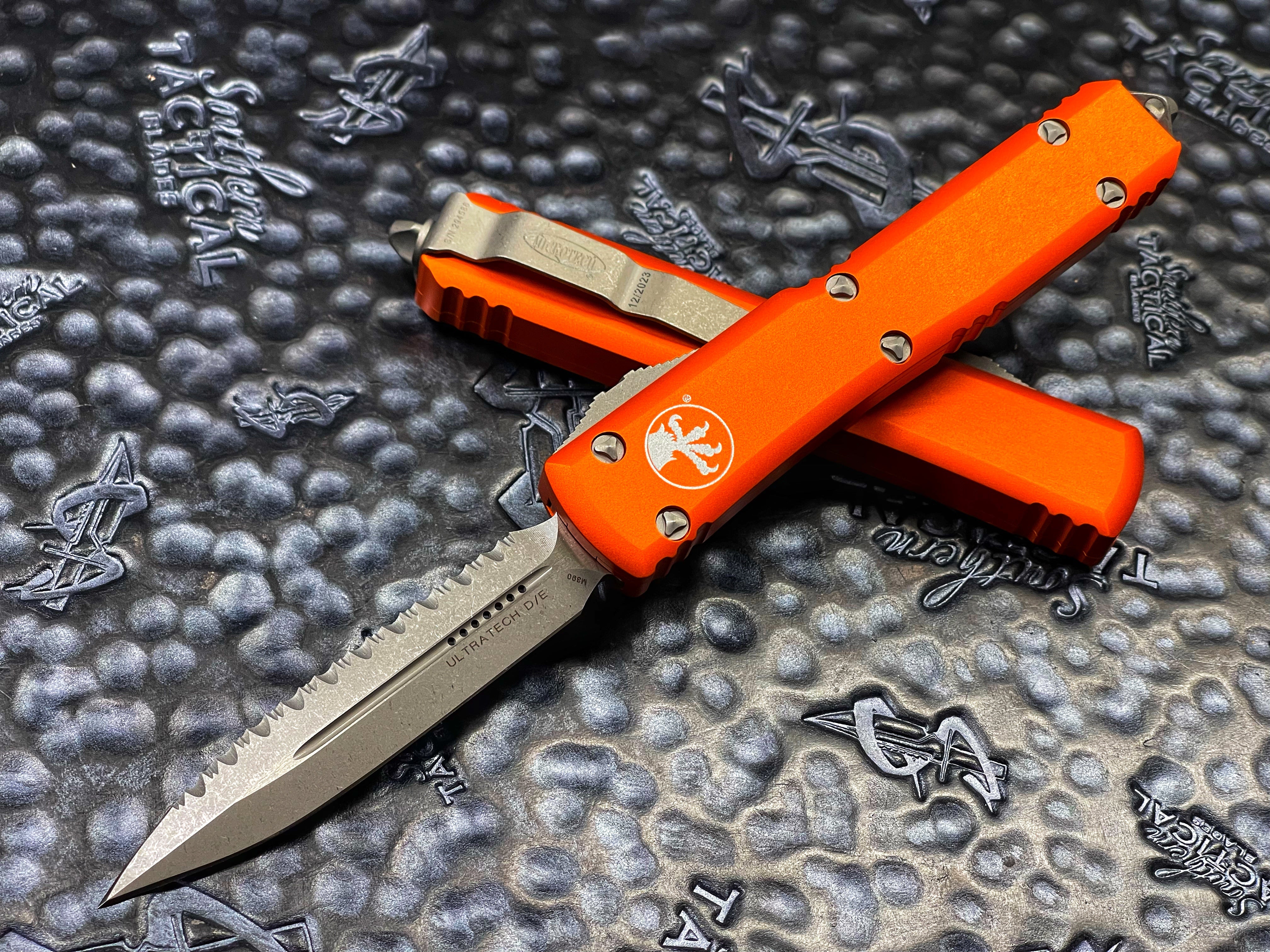 Microtech Ultratech D/E Full Serrated OTF Knife Apocalyptic Orange