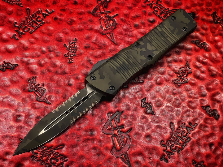 Microtech Combat Troodon D/E Part Serrated Olive Camo Cerakote Signature Series